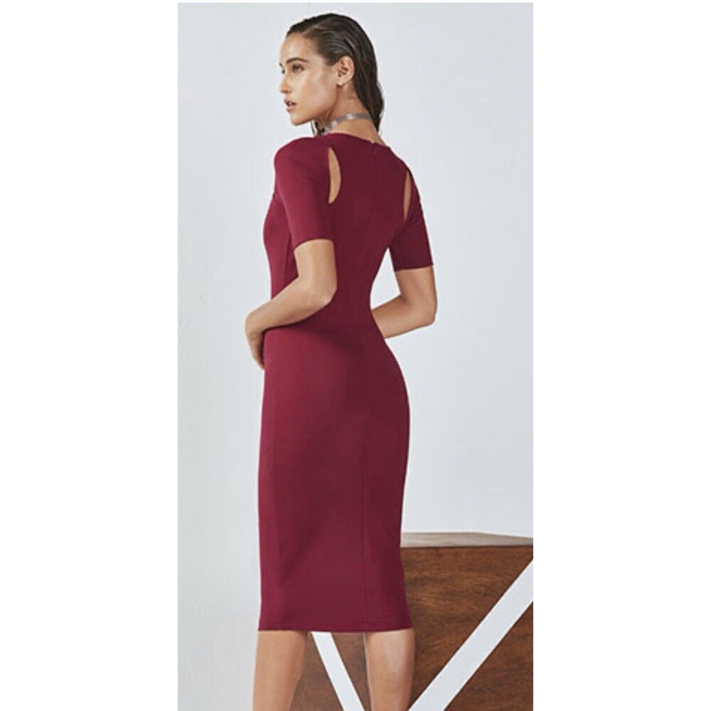 Fabletics Eva Midi Bodycon Dress Red Wine Womens Sz XXS Stretch Shoulder Cutouts